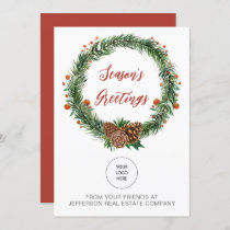 Holly Pine Wreath Company Logo Business Holiday Card