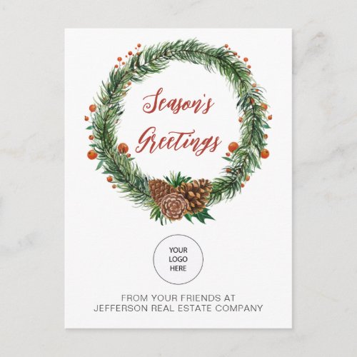 Holly Pine Wreath Company Logo Business   Holiday Postcard