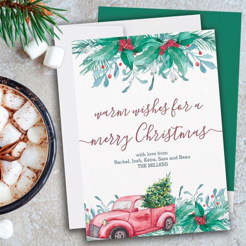 Holly Plants Mistletoe and Red Truck Christmas Holiday Card