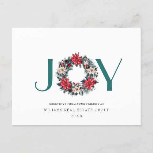 Holly Poinsettia Wreath Corporate Christmas Holiday Postcard
