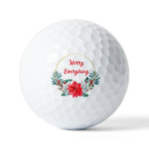 Holly Poinsettia Wreath Merry Everything Holiday   Golf Balls