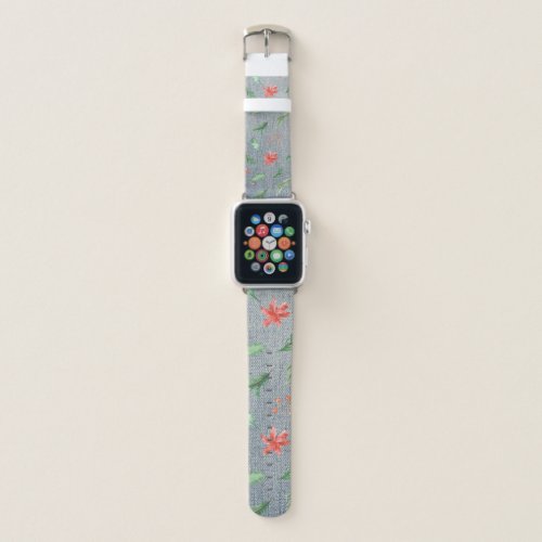 *~* Holly Poinsettias Christmas in Denim Apple Watch Band