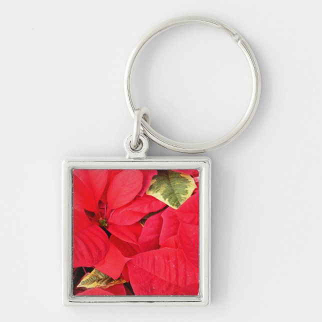 Holly Point Poinsettias Holiday Floral Keychain (Front)