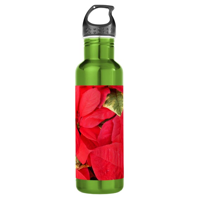 Holly Point Poinsettias Holiday Floral Stainless Steel Water Bottle (Front)