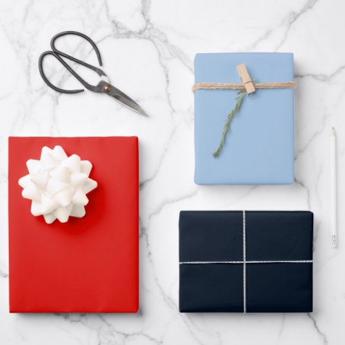 Holly Red and and Winter Blue Solids Wrapping Paper Sheets