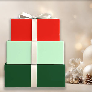 Holly Red and Evergreen Winter Solids Wrapping Paper Sheets