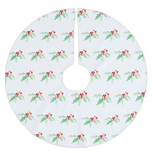 Holly red berries Christmas watercolor green red Brushed Polyester Tree Skirt