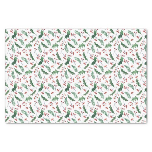 Holly Red Berry Christmas Pattern Tissue Paper