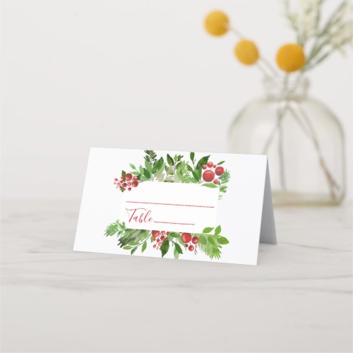 Holly Red Berry Christmas Wedding Place Card