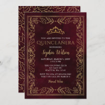 Holly Red Gold Princess Tiara Quinceañera Invitation