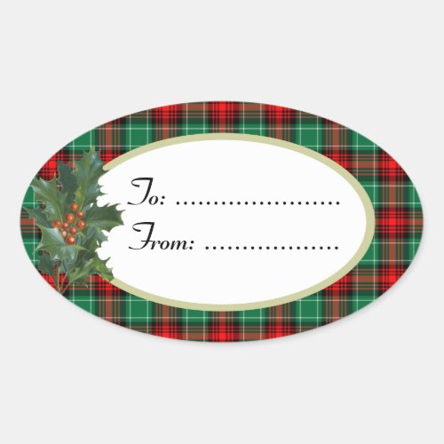 Holly Red Green Holiday Plaid Custom Gift Sticker