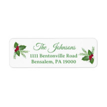 Holly Red Green Personalized Christmas Address