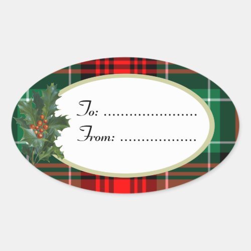 Holly Red Green Plaid Custom Gift Tag Sticker