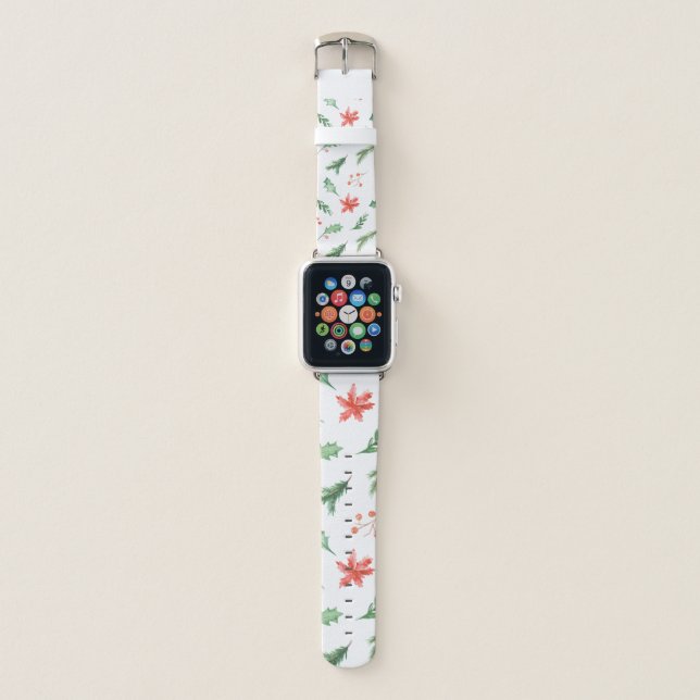 *~* Holly Red Poinsettias Christmas Theme Apple Watch Band (Front)