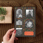 Holly Red Ribbon Christmas Photo Collage  Holiday Card<br><div class="desc">5 photo areas in various orientations; black "frame" can be changed to any color in the editor;  Choose your own fonts too! Add a message to the back or more photos if desired.</div>