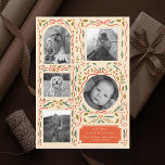 Holly Red Ribbon Christmas Photo Collage  Holiday Card<br><div class="desc">5 photo areas in various orientations; peach "frame" can be changed to any color in the editor;  Choose your own fonts too! Add a message to the back or more photos if desired.</div>