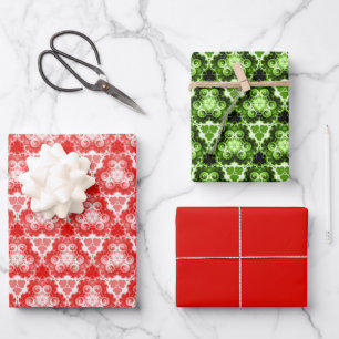 Holly Red, Traditional Green, and Solid Red Wrapping Paper Sheets