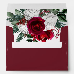 HOLLY Rich Burgundy Watercolor Floral Christmas Envelope