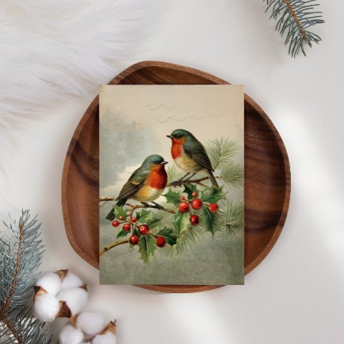 Holly Robin Birds Business Christmas Holiday Card