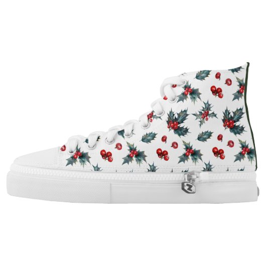 Holly Sprig Christmas High Top Sneakers (Left Shoe Outside)