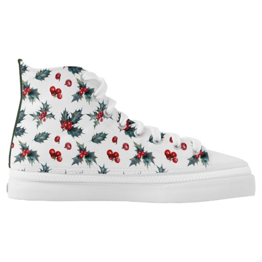Holly Sprig Christmas High Top Sneakers (Left Shoe Inside)