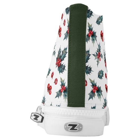 Holly Sprig Christmas High Top Sneakers (Left Shoe Back)