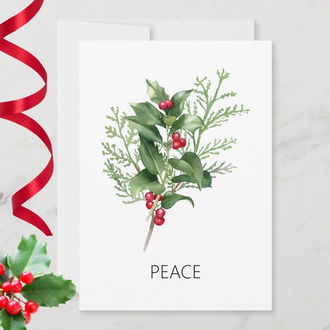 Holly Sprig Peace  Holiday Card (Creator Uploaded)
