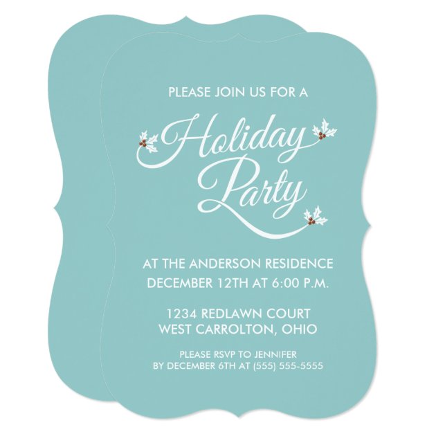 Holly Sprigs Holiday Party Invitations (blue)