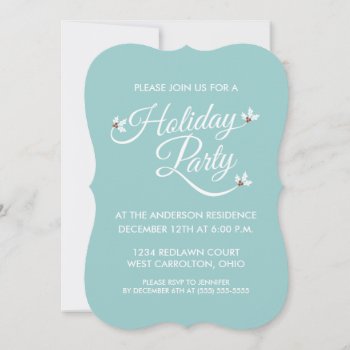 Holly Sprigs Holiday Party Invitations (blue) by koncepts at Zazzle