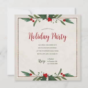 Holly Square Holiday Party Invitation