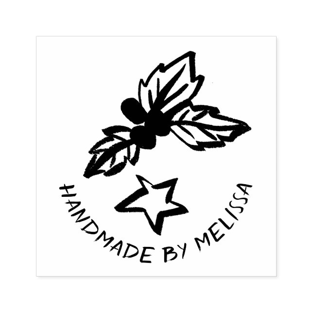 Holly Star Christmas Holidays CUSTOM Personalized  Rubber Stamp (Imprint)