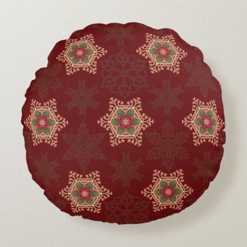 Holly Star Holiday Round Decorative Pillow Red