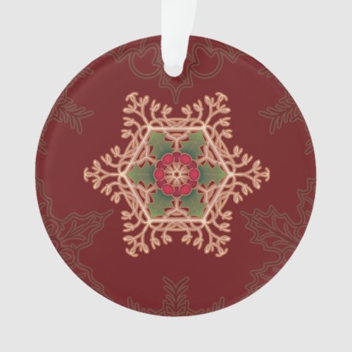 Holly Star Red Snowflake Ornament