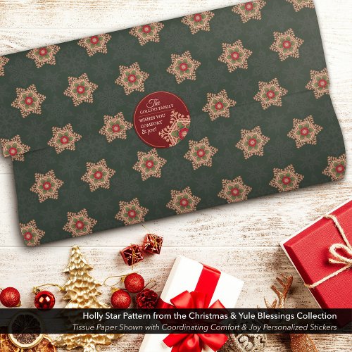 Holly Star Traditional Christmas Green  Tissue Paper