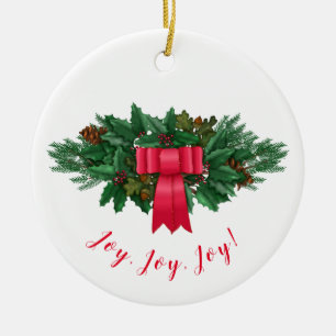 Holly Swag Red Bow Christmas Ceramic Ornament