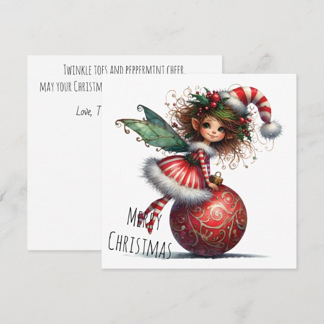 Holly-Topped Fairy on Ornament – Holiday Card (Front/Back)