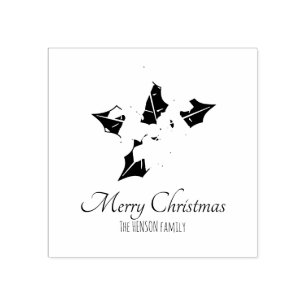 Holly Tree Berry Script Personalizable Holiday Rubber Stamp