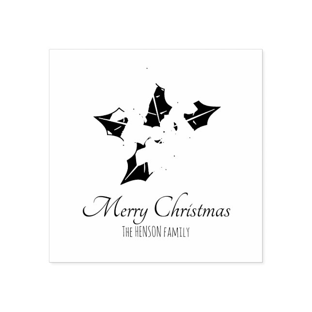 Holly Tree Berry Script Personalizable Holiday Rubber Stamp (Imprint)
