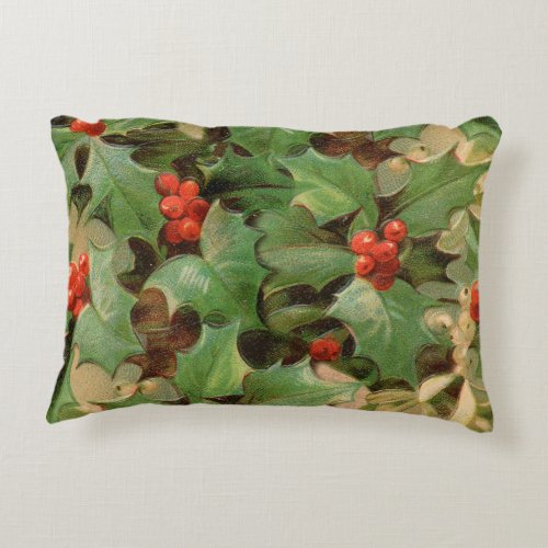 Holly Tree Christmas Holiday Vintage Accent Pillow