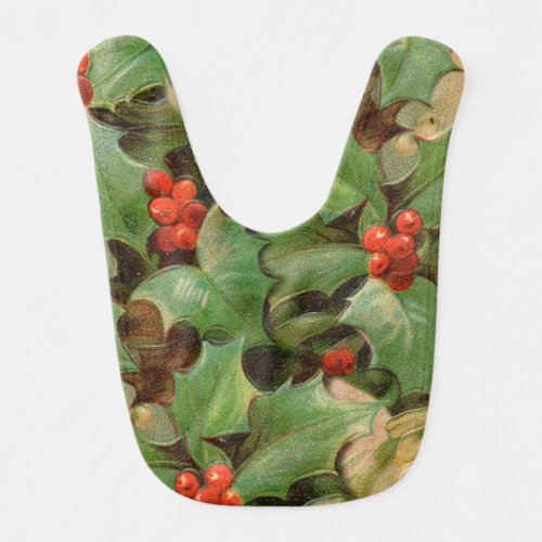 Holly Tree Christmas Holiday Vintage Baby Bib