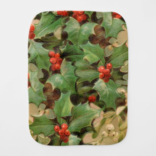 Holly Tree Christmas Holiday Vintage Baby Burp Cloth