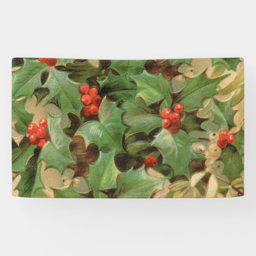 Holly Tree Christmas Holiday Vintage Banner