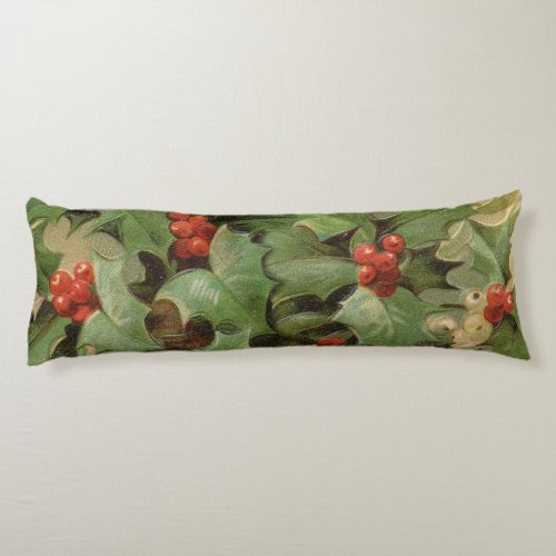 Holly Tree Christmas Holiday Vintage Body Pillow