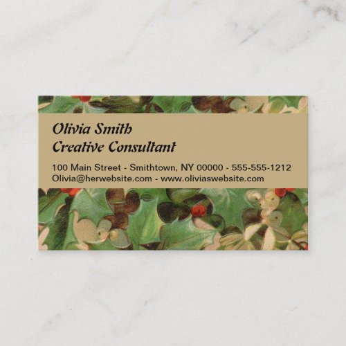 Holly Tree Christmas Holiday Vintage Business Card