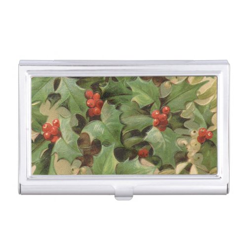 Holly Tree Christmas Holiday Vintage Business Card Case