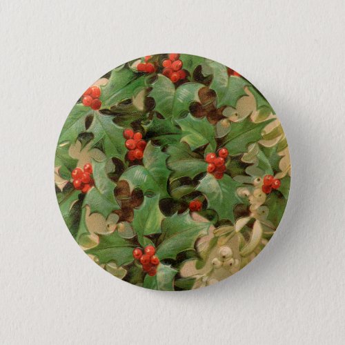 Holly Tree Christmas Holiday Vintage Button