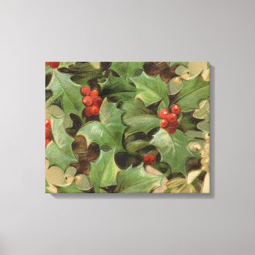 Holly Tree Christmas Holiday Vintage Canvas Print