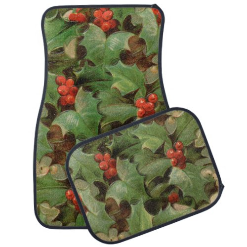 Holly Tree Christmas Holiday Vintage Car Floor Mat