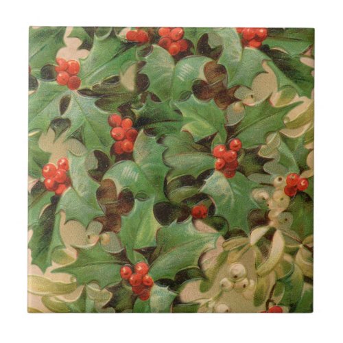 Holly Tree Christmas Holiday Vintage Ceramic Tile