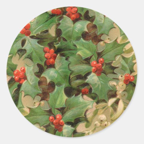 Holly Tree Christmas Holiday Vintage Classic Round Sticker